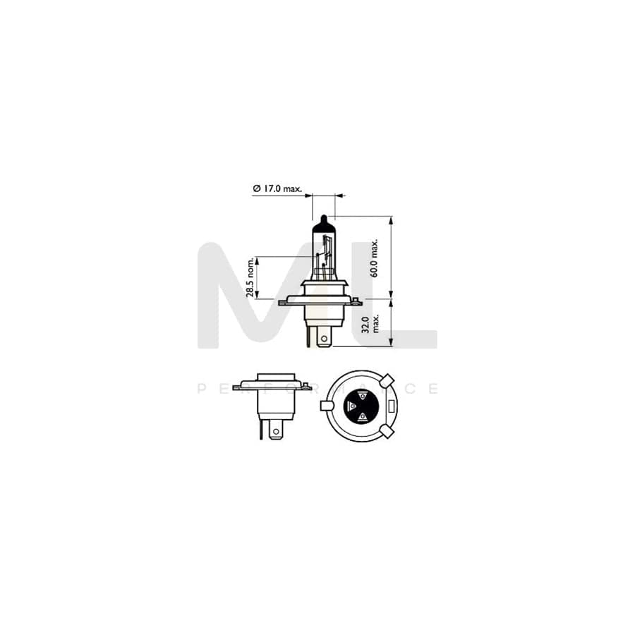 PHILIPS 12342RGTB1 Bulb, spotlight H4 12V 60/55W P43t-38 Halogen | ML Performance Car Parts