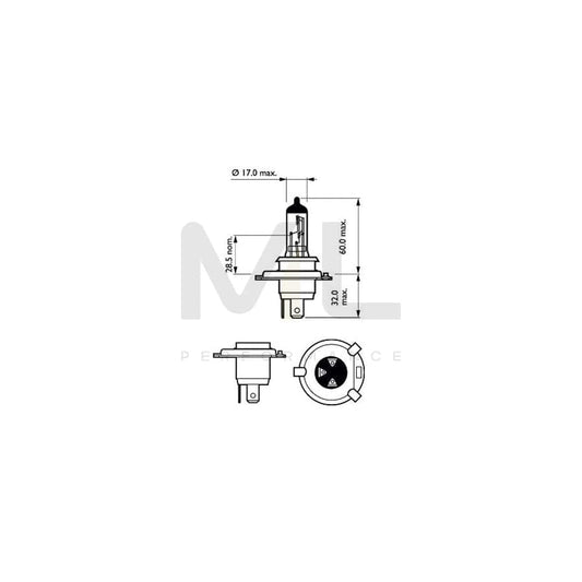PHILIPS 12342RGTB1 Bulb, spotlight H4 12V 60/55W P43t-38 Halogen | ML Performance Car Parts
