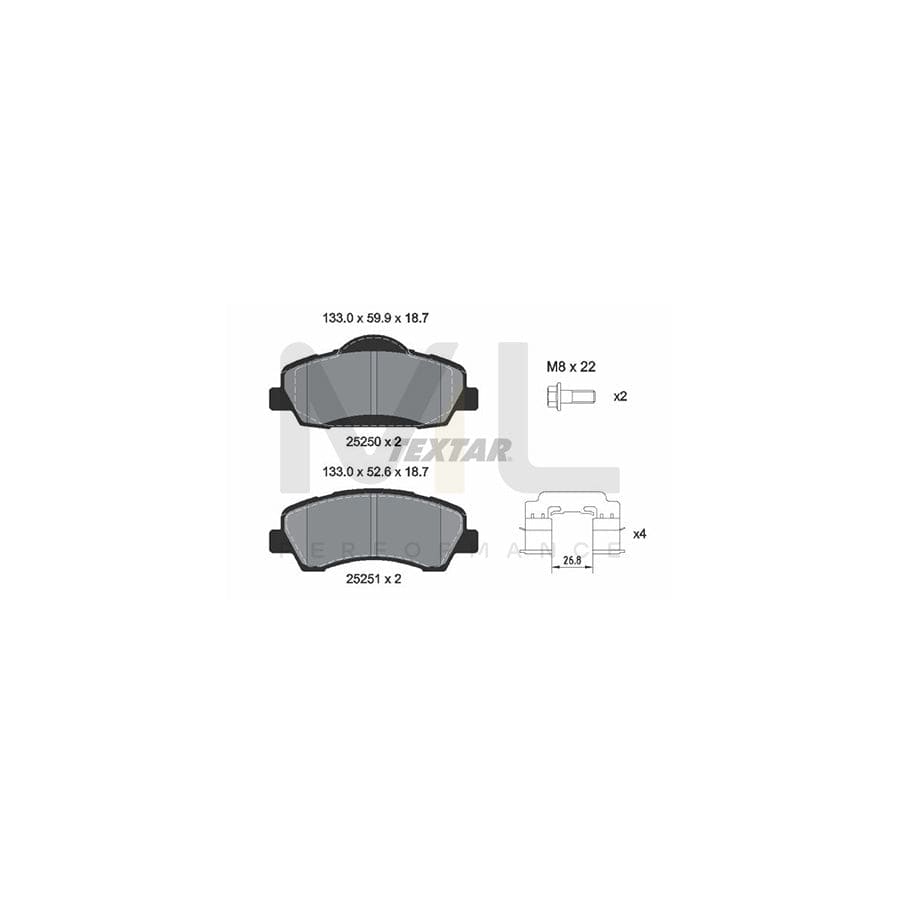 TEXTAR 2525004 Brake pad set for PEUGEOT 308 not prepared for wear indicator, with brake caliper screws, with accessories | ML Performance Car Parts