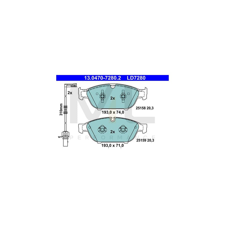 ATE Ceramic 13.0470-7280.2 Brake pad set incl. wear warning contact