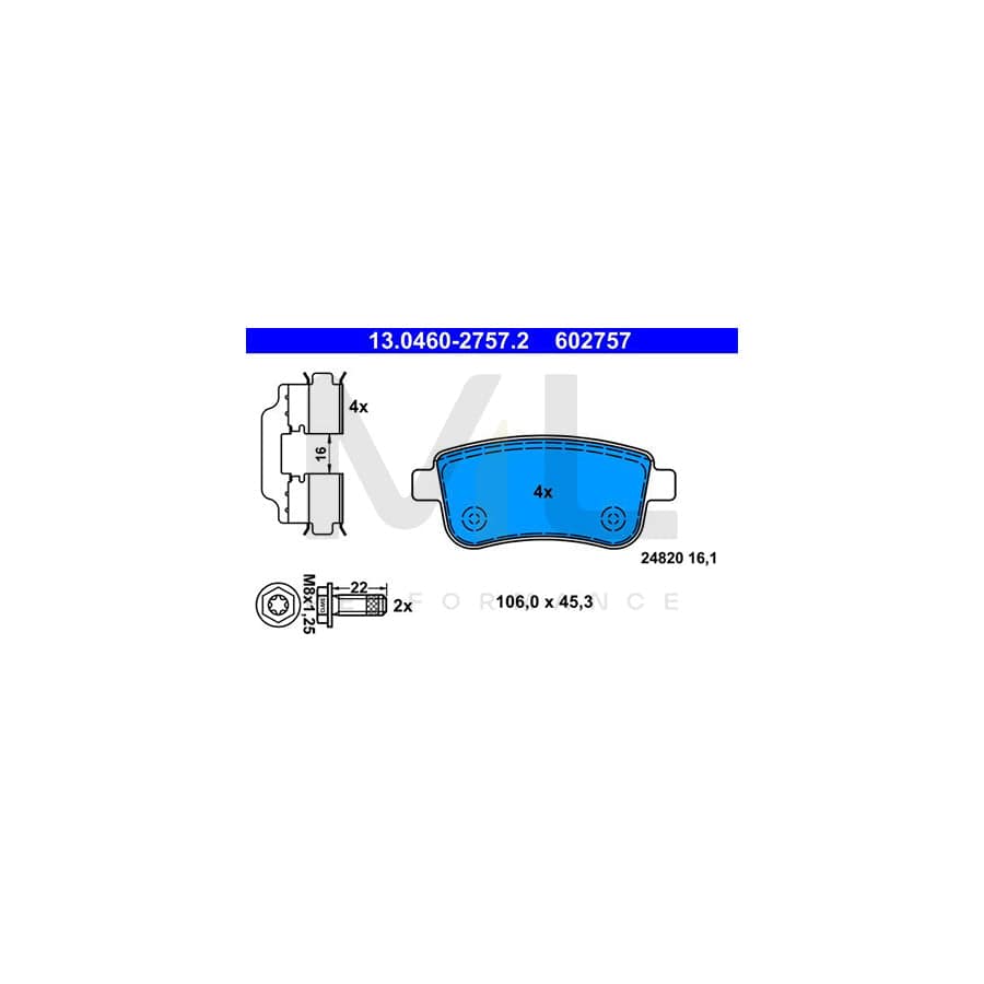 ATE 13.0460-2757.2 Brake pad set for RENAULT Grand Sc??nic III (JZ) excl. wear warning contact, not prepared for wear indicator, with brake caliper screws, with accessories