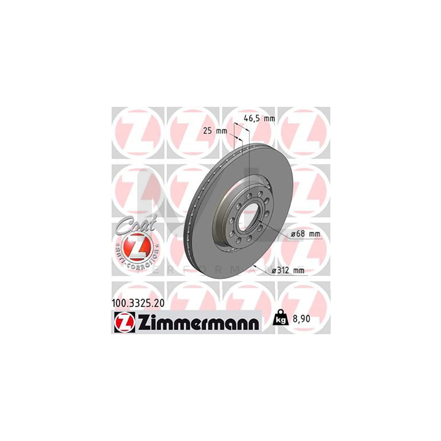 ZIMMERMANN COAT Z 100.3325.20 Brake Disc Externally Vented, Coated, High-carbon  - 1 piece
