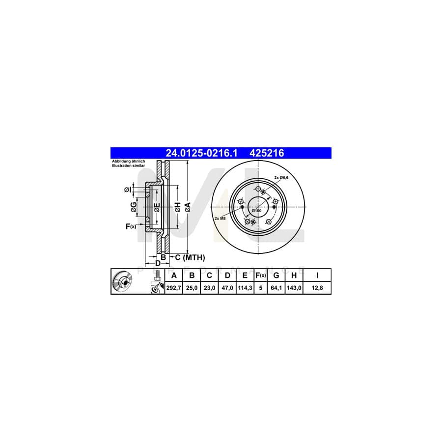 ATE 24.0125-0216.1 Brake Disc for HONDA CIVIC Vented, Coated, Alloyed / High-carbon  - 1 piece