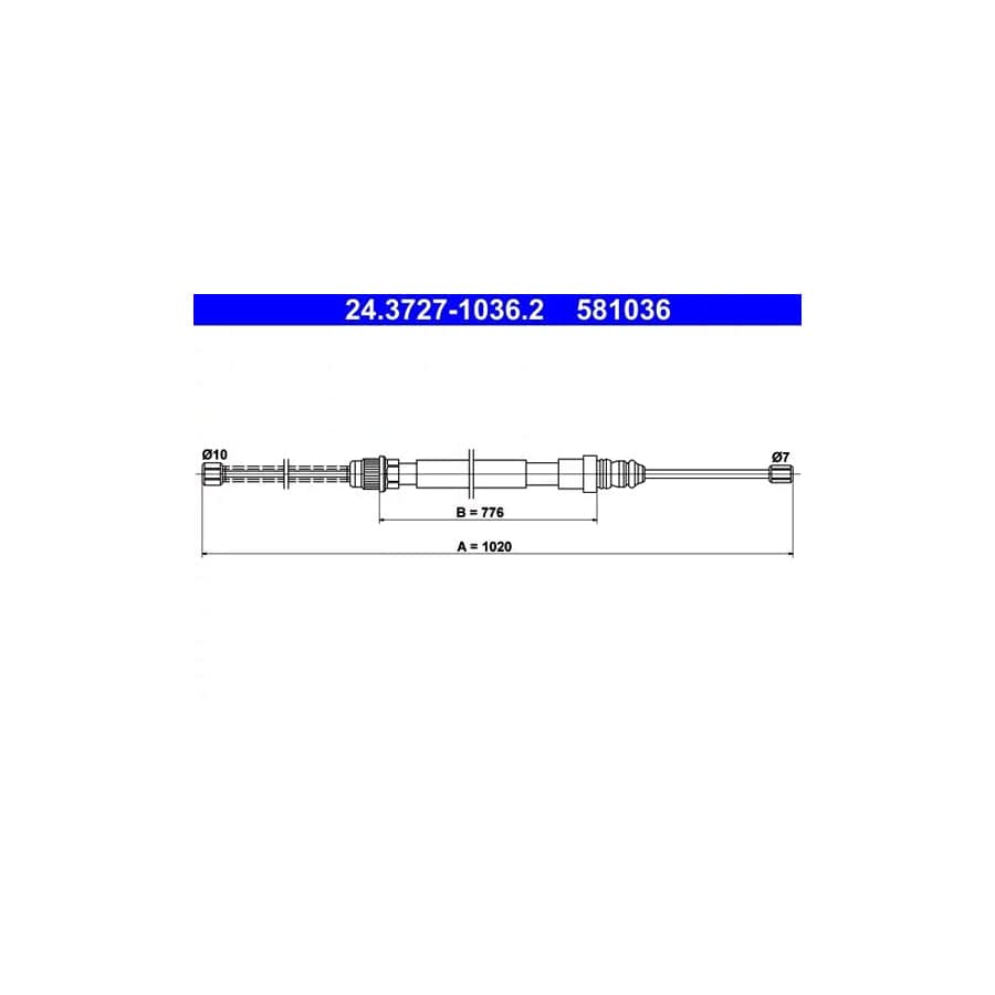 ATE 24.3727-1036.2 Hand Brake Cable for Renault 25