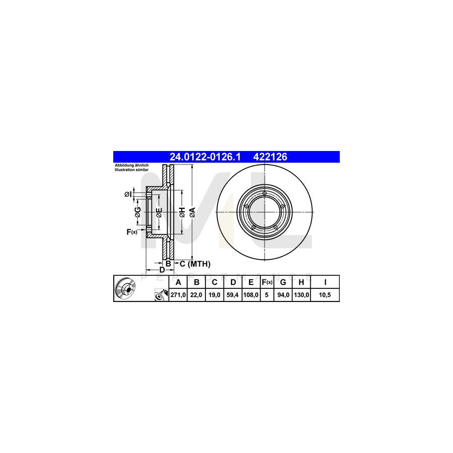 ATE 24.0122-0126.1 Brake Disc Vented, Coated  - 1 piece