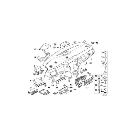 Genuine BMW 51456988990 E61 E60 Cover Dashboard, Center GRAU (Inc. 535xi, 525xd & 520i) | ML Performance US Car Parts