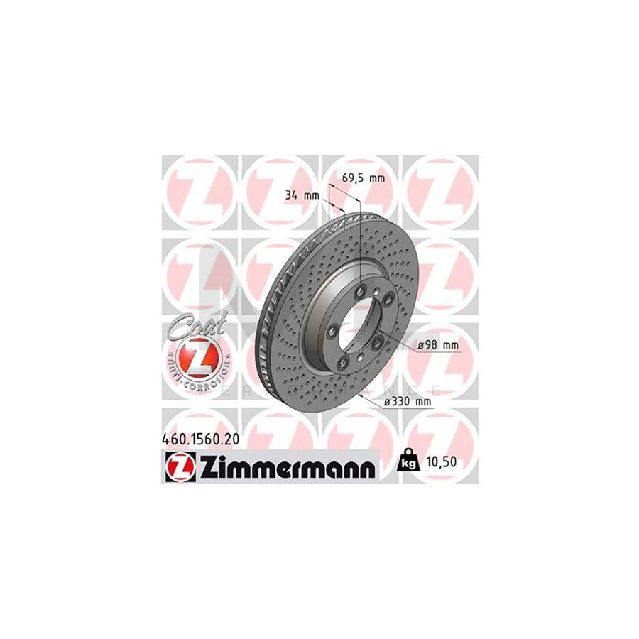 ZIMMERMANN COAT Z 460.1560.20 Brake Disc Internally Vented, Perforated, Coated