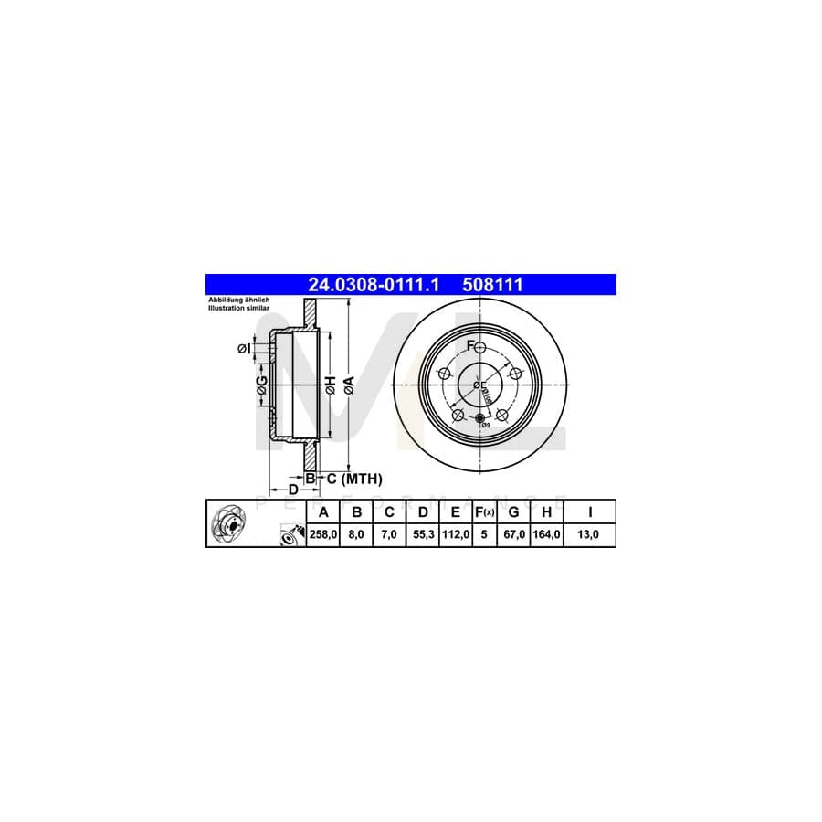 ATE PowerDisc 24.0308-0111.1 Brake Disc Solid, Coated  - 1 piece