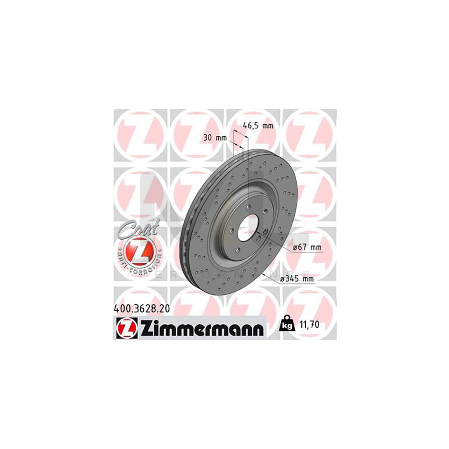 ZIMMERMANN COAT Z 400.3628.20 Brake Disc Internally Vented, Perforated, Coated  - 1 piece
