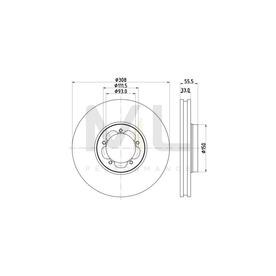 HELLA PRO 8DD 355 123-131 Brake Disc Internally Vented, Coated, without wheel hub, without wheel studs
