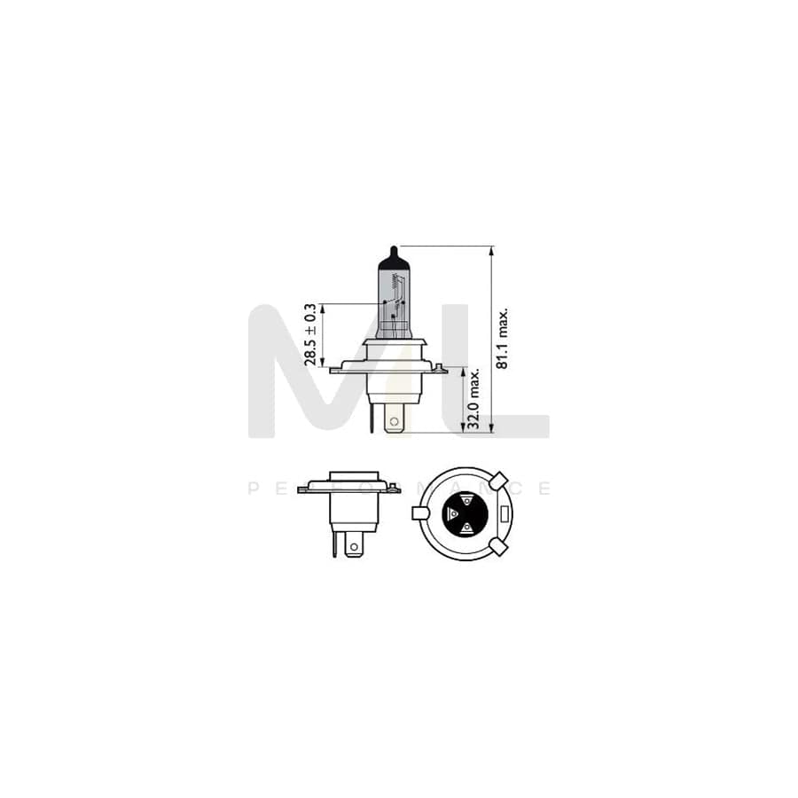 PHILIPS 12342WVUB1 Bulb, spotlight H4 12V 60/55W P43t-38 4500K Halogen | ML Performance Car Parts