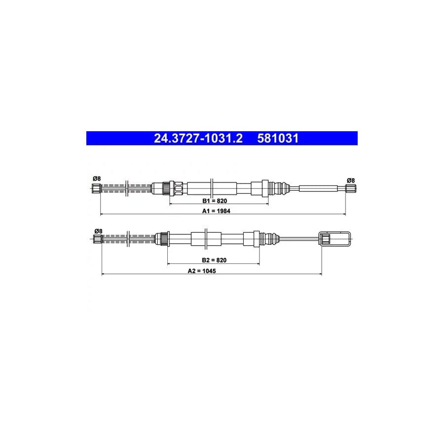 ATE 24.3727-1031.2 Hand Brake Cable for Renault Espace