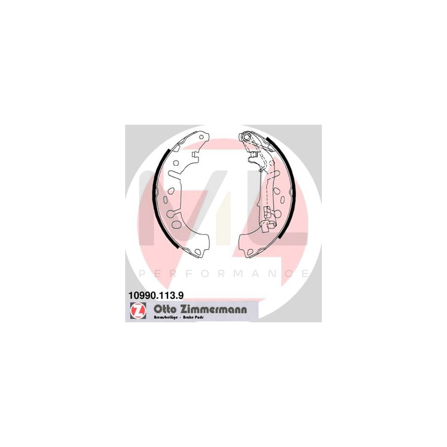 ZIMMERMANN 10990.113.9 Brake Shoe Set Photo corresponds to scope of supply, with lever, with spring