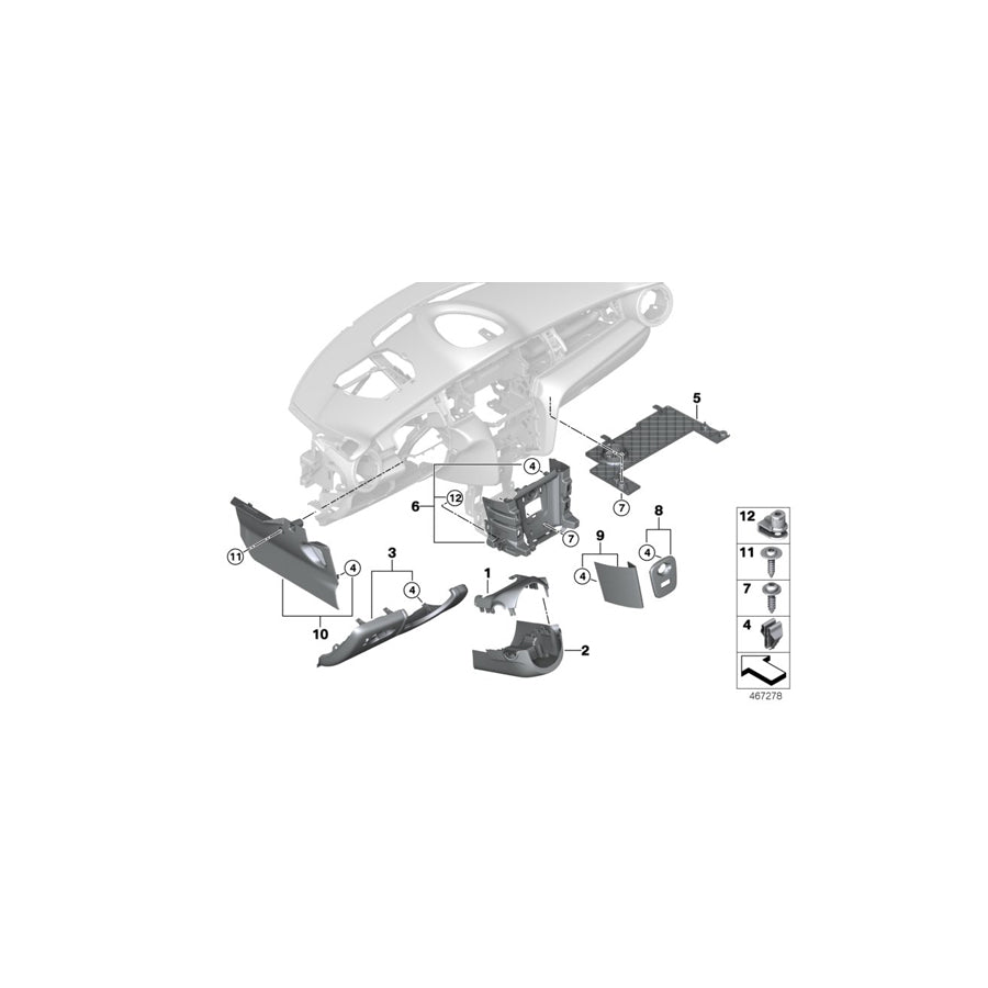 Genuine BMW Mini 51459262436 F56 Down Tube I-Panel, Center Right PIANO BLACK (Inc. Cooper SE, One D & Cooper D) | ML Performance US Car Parts