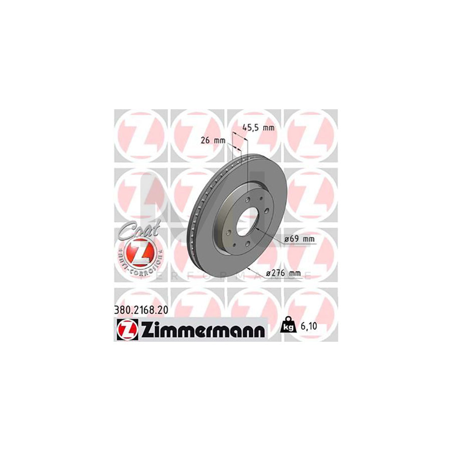 ZIMMERMANN COAT Z 380.2168.20 Brake Disc Internally Vented, Coated  - 1 piece