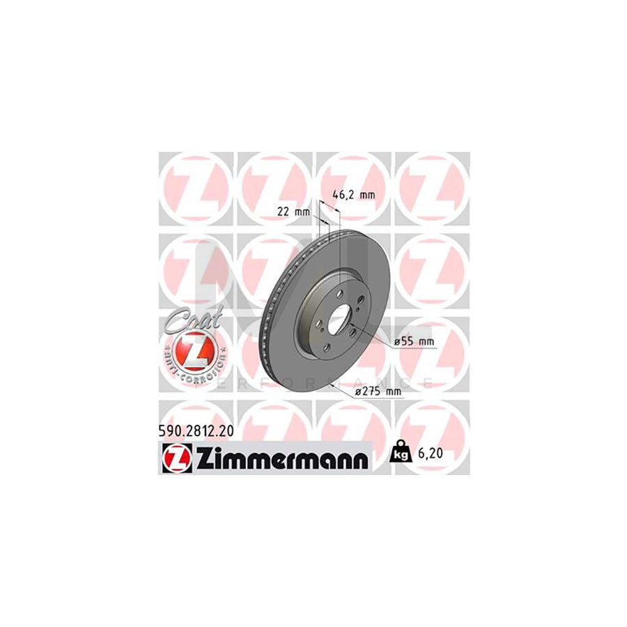 ZIMMERMANN COAT Z 590.2812.20 Brake Disc Internally Vented, Coated  - 1 piece