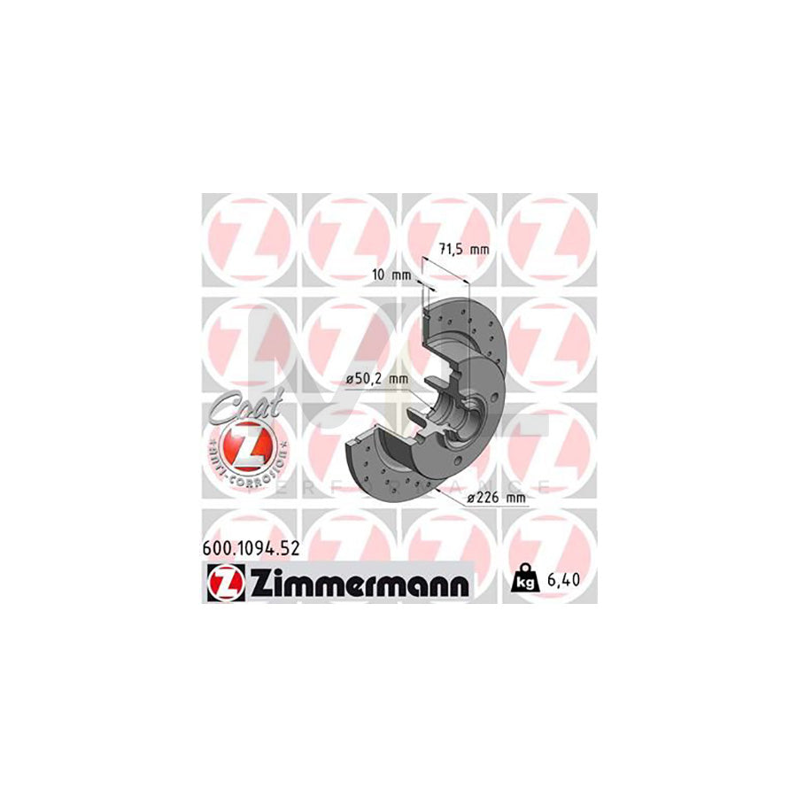ZIMMERMANN SPORT COAT Z 600.1094.52 Brake Disc Perforated, Solid, Coated, without ABS sensor ring, without wheel bearing  - 1 piece