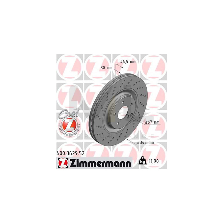ZIMMERMANN SPORT COAT Z 400.3629.52 Brake Disc Internally Vented, Perforated, Coated  - 1 piece