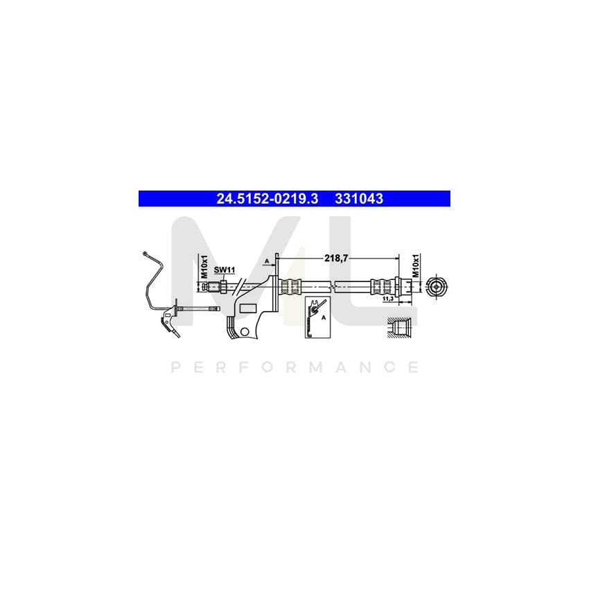 ATE 24.5152-0219.3 Brake Hose 230mm, M10x1