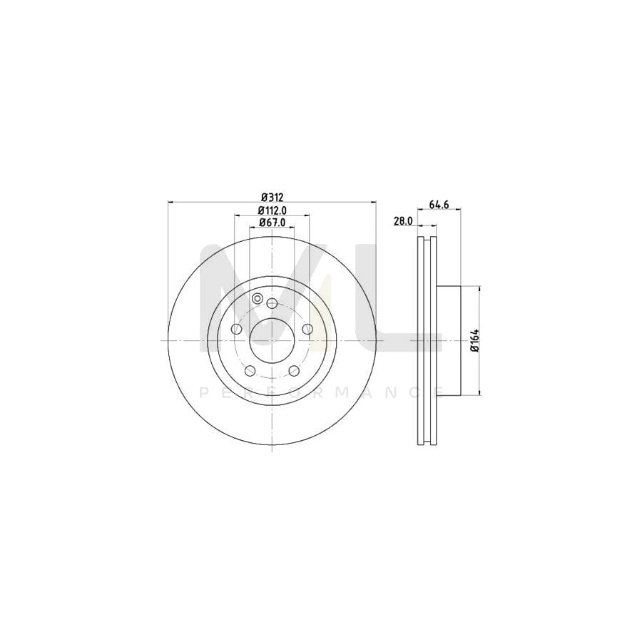 HELLA PRO High Carbon 8DD 355 127-771 Brake Disc Internally Vented, Coated, High-carbon, without wheel hub, without wheel studs