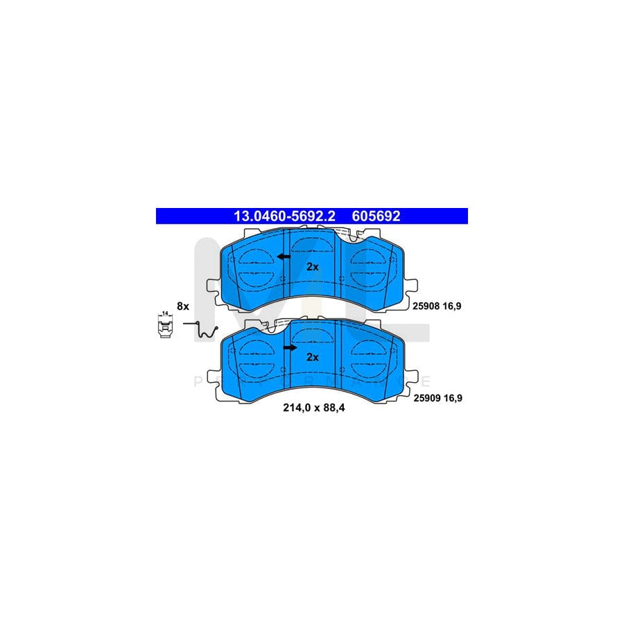 ATE 13.0460-5692.2 Brake pad set excl. wear warning contact, prepared for wear indicator, with accessories