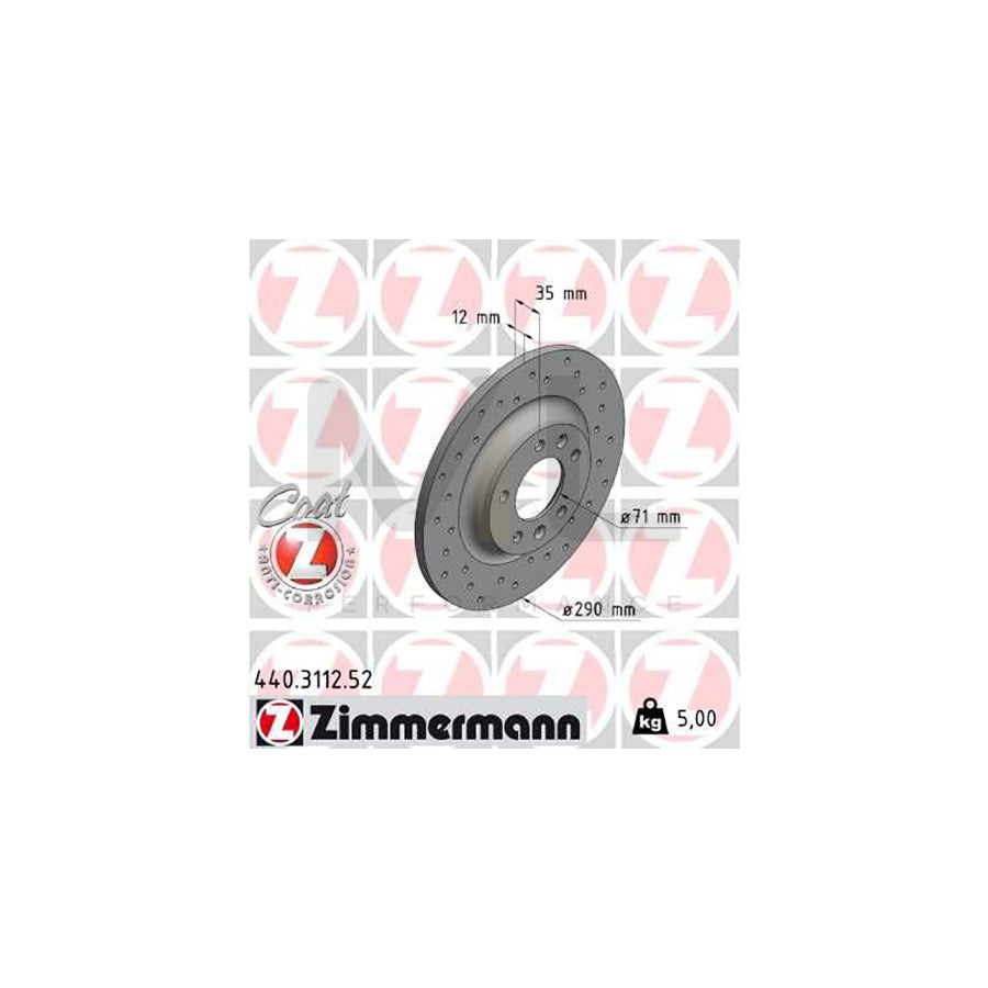 ZIMMERMANN 440.3112.52 Brake Disc Perforated, Solid, Coated  - 1 piece