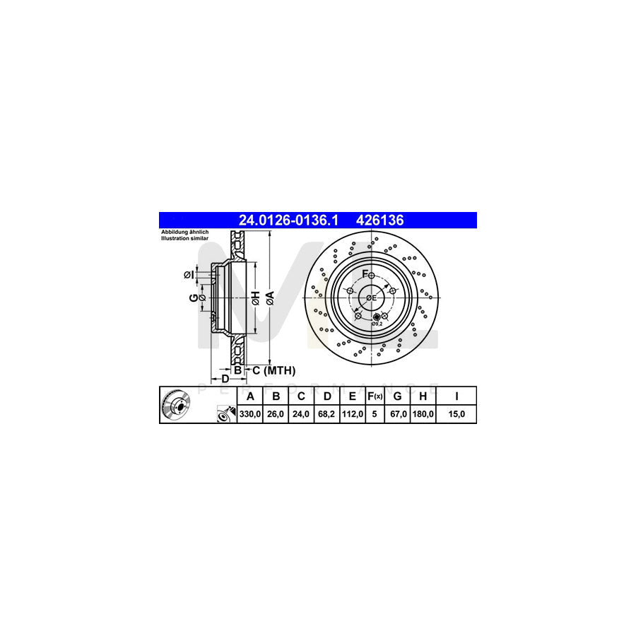 ATE 24.0126-0136.1 Brake Disc Perforated / Vented, Coated, Alloyed / High-carbon  - 1 piece
