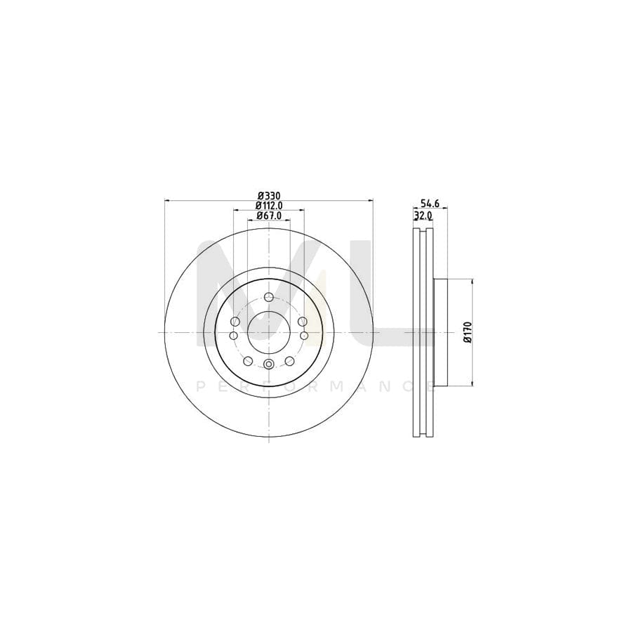 HELLA PRO 8DD 355 113-171 Brake Disc Internally Vented, Coated, without wheel hub, without wheel studs