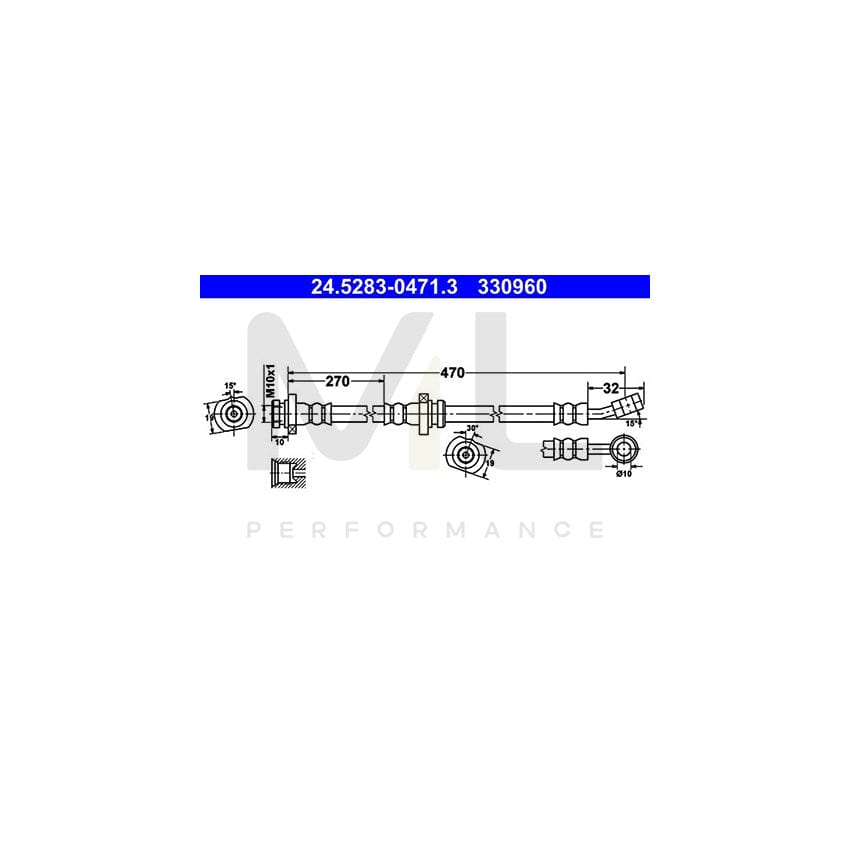 ATE 24.5283-0471.3 Brake Hose for NISSAN ALMERA 470mm, M10x1