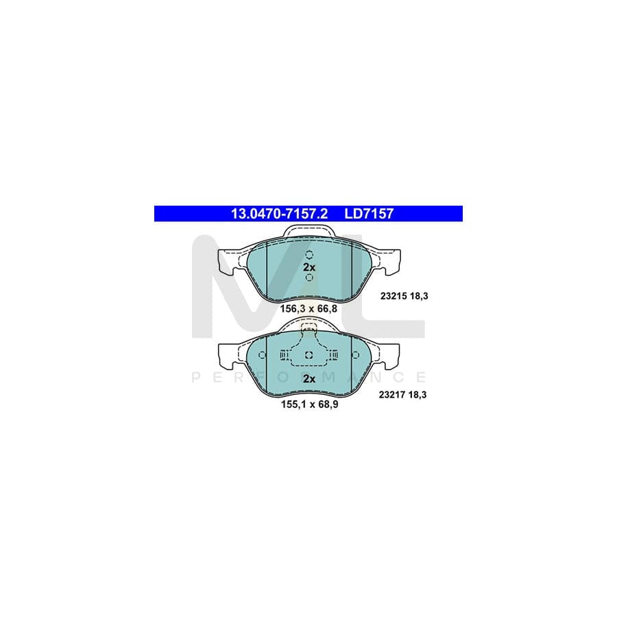 ATE Ceramic 13.0470-7157.2 Brake pad set for RENAULT LAGUNA excl. wear warning contact, not prepared for wear indicator