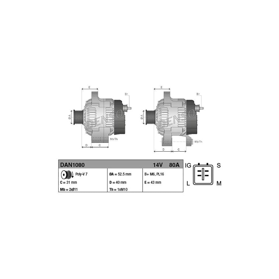 DENSO DAN1080 Alternator