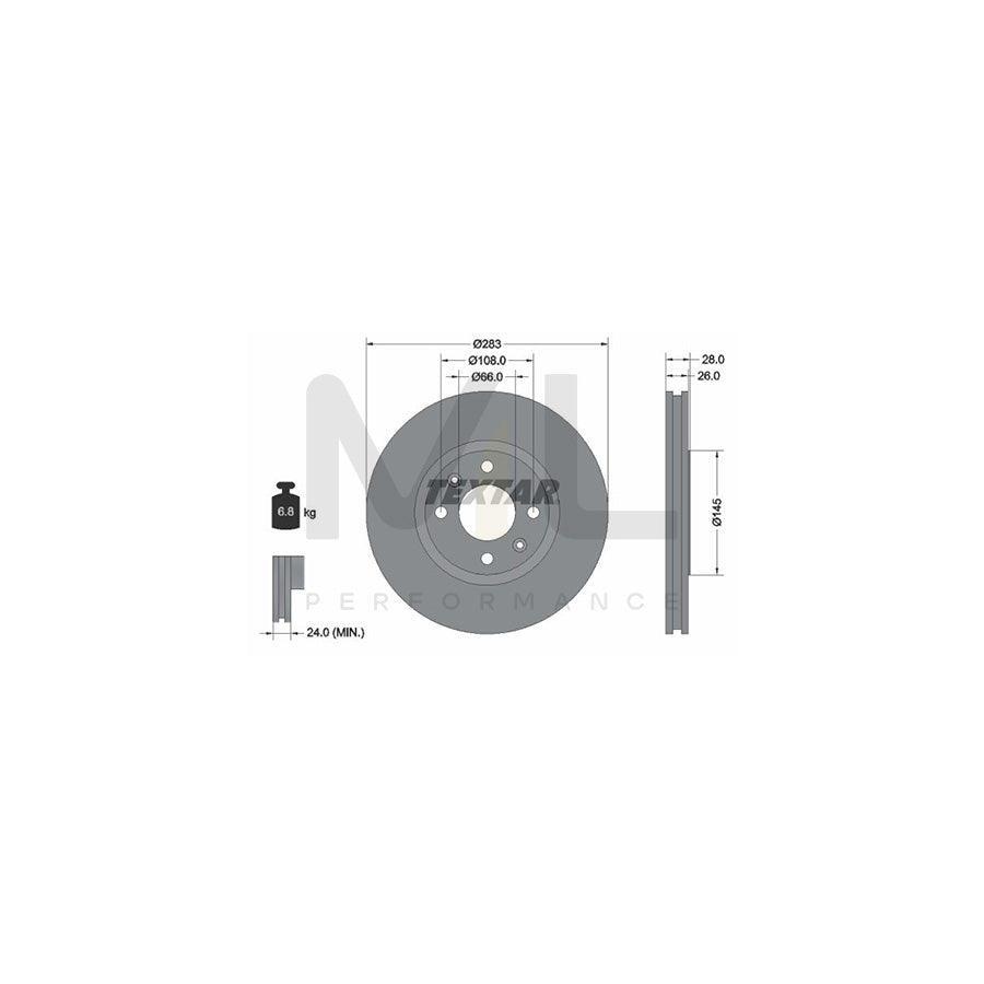 TEXTAR PRO 92078703 Brake Disc Externally Vented, Coated, without wheel hub, without wheel studs | ML Performance Car Parts