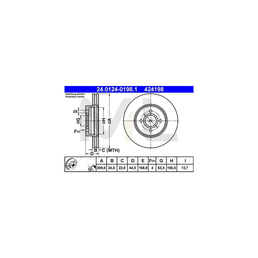 ATE 24.0124-0198.1 Brake Disc for FORD FOCUS Vented, Coated  - 1 piece