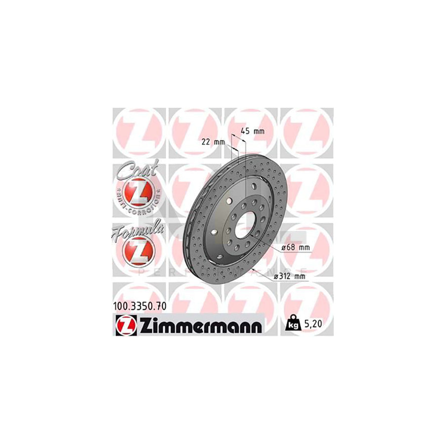 ZIMMERMANN FORMULA Z COAT Z 100.3350.70 Brake Disc for AUDI A4 B5 Avant (8D5) Perforated, Two-piece brake disc, Vented, Coated, Alloyed / High-carbon