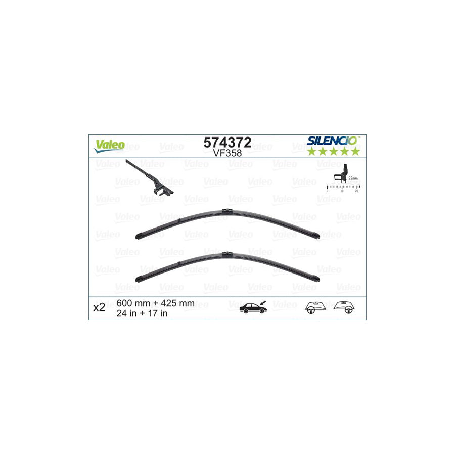Valeo Silencio Flat Blade Set, Silencio X.Trm 574372 Wiper Blade For Fiat Croma Ii Estate (194) | ML Performance US Car Parts