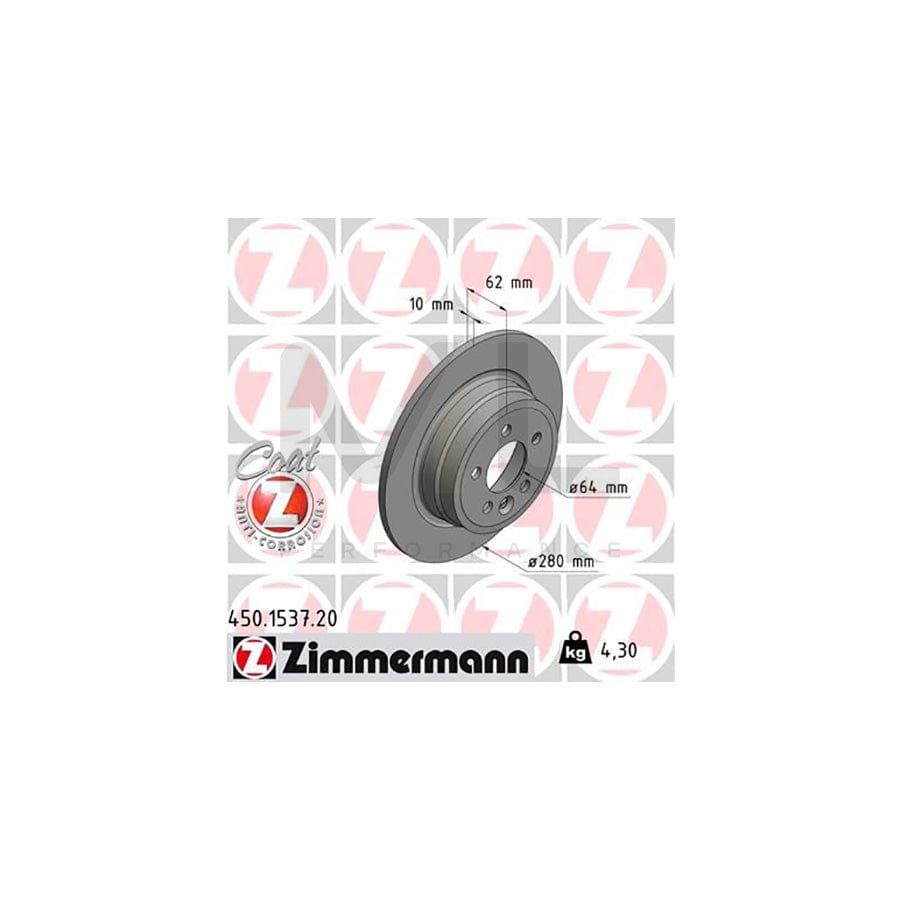 ZIMMERMANN COAT Z 450.1537.20 Brake Disc Solid, Coated, High-carbon  - 1 piece