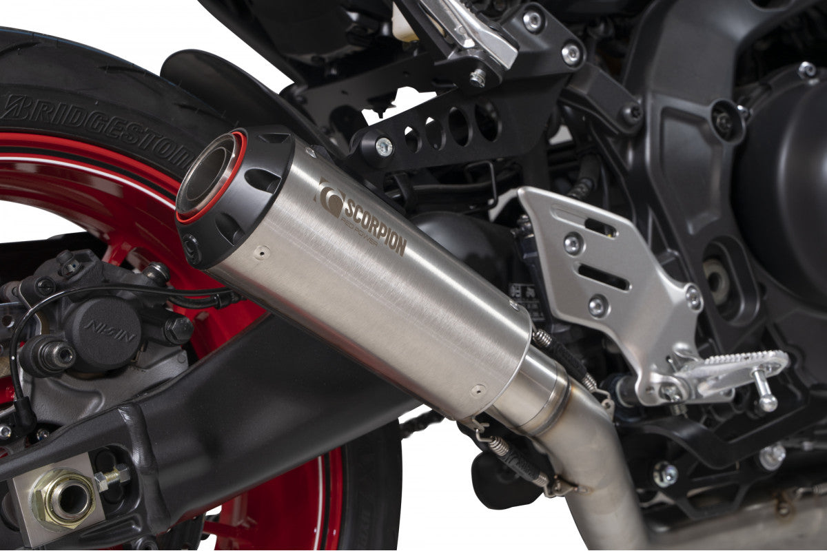 Scorpion PYA116SYSSEO Yamaha MT-09 Red Power Full System - Brushed Stainless Steel Sleeve | ML Performance US US