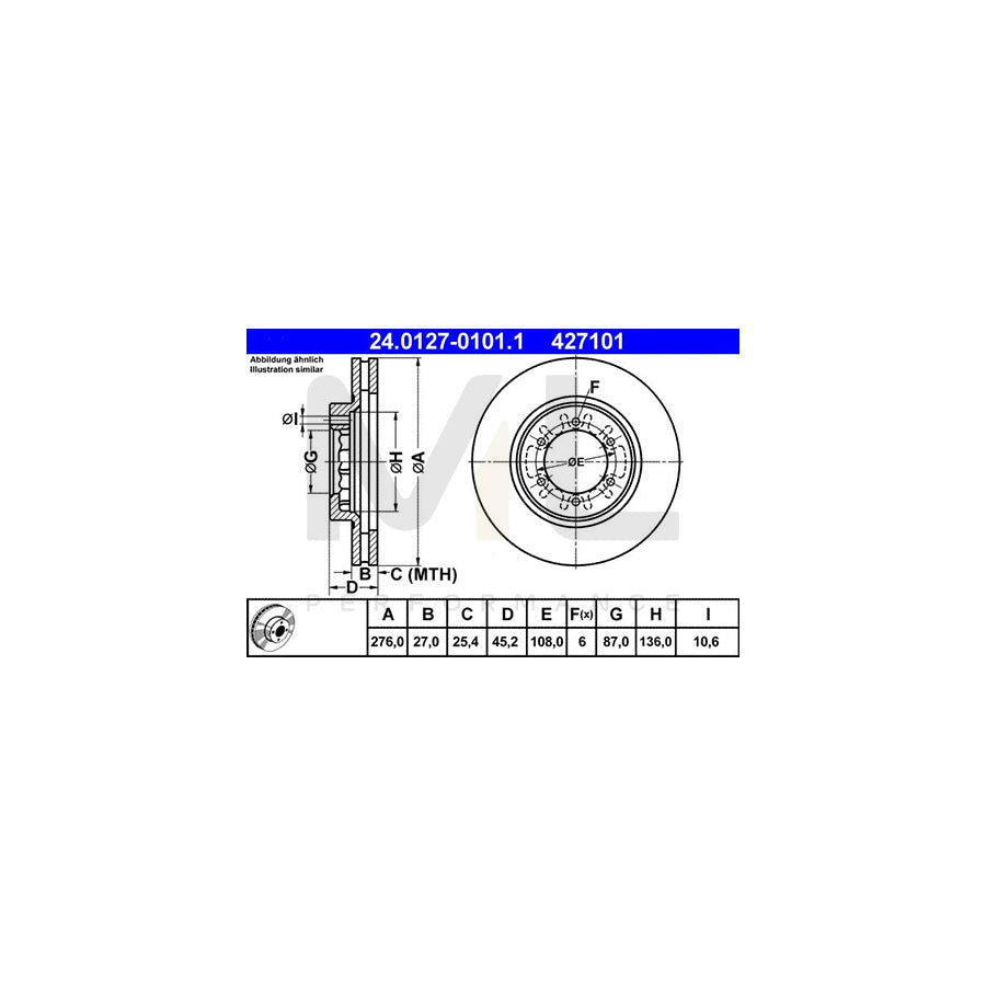 ATE 24.0127-0101.1 Brake Disc for MITSUBISHI Pajero / Shogun II (V20) Vented  - 1 piece