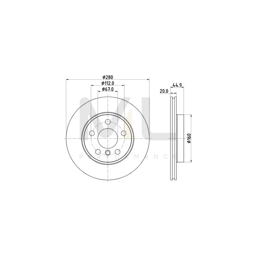 HELLA 8DD 355 132-541 Brake Disc for BMW i3 (I01) Internally Vented, Coated, without wheel hub