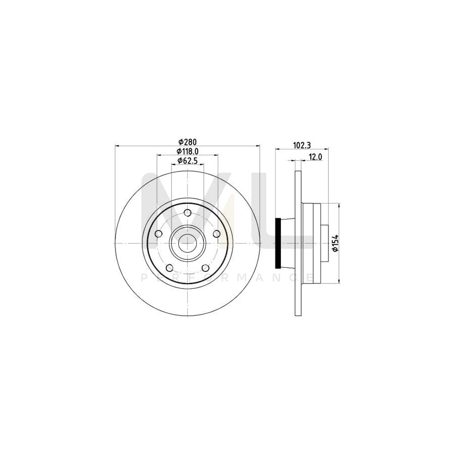 HELLA PRO 8DD 355 123-251 Brake Disc Solid, Coated, with ABS sensor ring, with wheel bearing