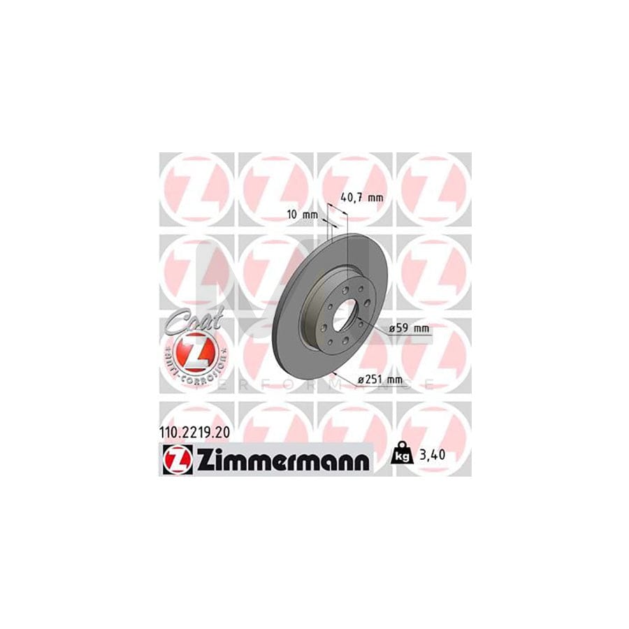 ZIMMERMANN COAT Z 110.2219.20 Brake Disc for ALFA ROMEO MiTo (955) Solid, Coated  - 1 piece