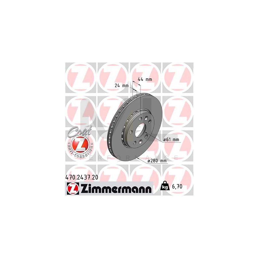 ZIMMERMANN COAT Z 470.2437.20 Brake Disc Externally Vented, Coated, High-carbon  - 1 piece