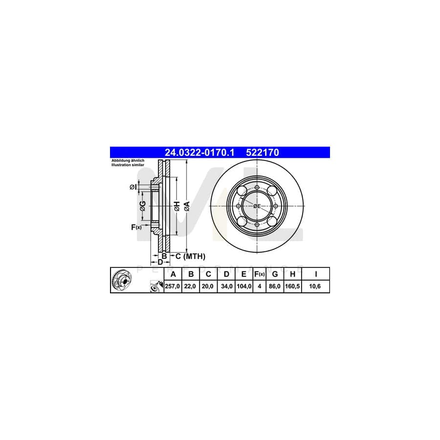 ATE PowerDisc 24.0322-0170.1 Brake Disc Vented, Coated  - 1 piece