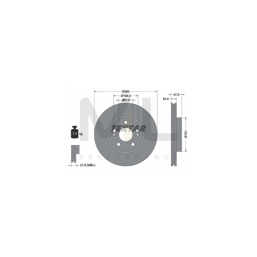 TEXTAR PRO 92118903 Brake Disc for RENAULT LAGUNA Externally Vented, Coated, without wheel hub, without wheel studs | ML Performance Car Parts