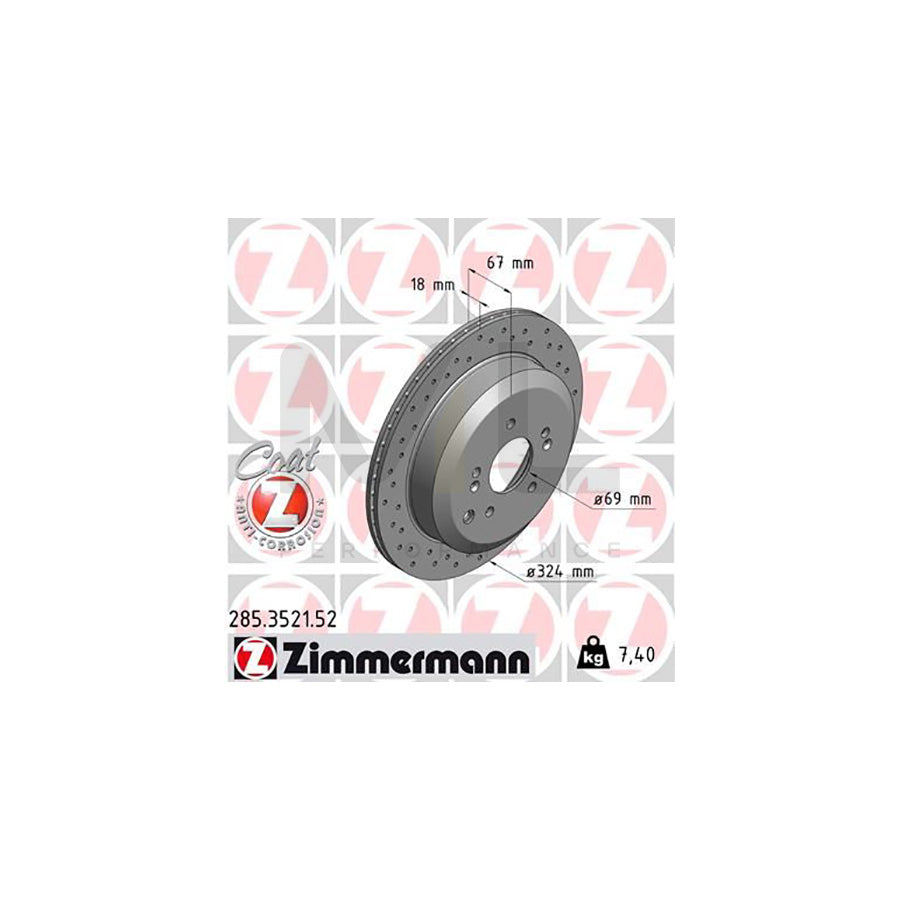 ZIMMERMANN SPORT COAT Z 285.3521.52 Brake Disc for HYUNDAI ix55 (EN) Internally Vented, Perforated, Coated  - 1 piece