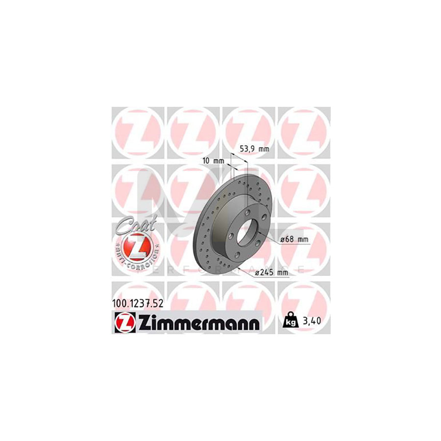 ZIMMERMANN SPORT COAT Z 100.1237.52 Brake Disc for AUDI A6 Perforated, Solid, Coated  - 1 piece