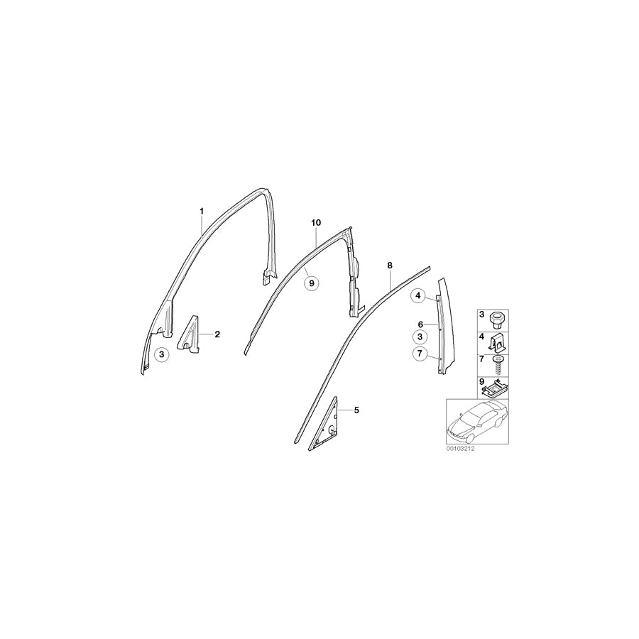 Genuine BMW 51337005031 E65 E66 Trim, Window Frame, Top, Door Front Left (Inc. 745d, 745Li & 740d) | ML Performance US Car Parts