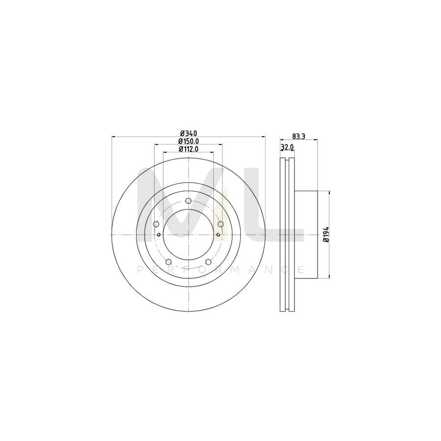 HELLA PRO 8DD 355 116-551 Brake Disc Internally Vented, Coated, without wheel hub, without wheel studs