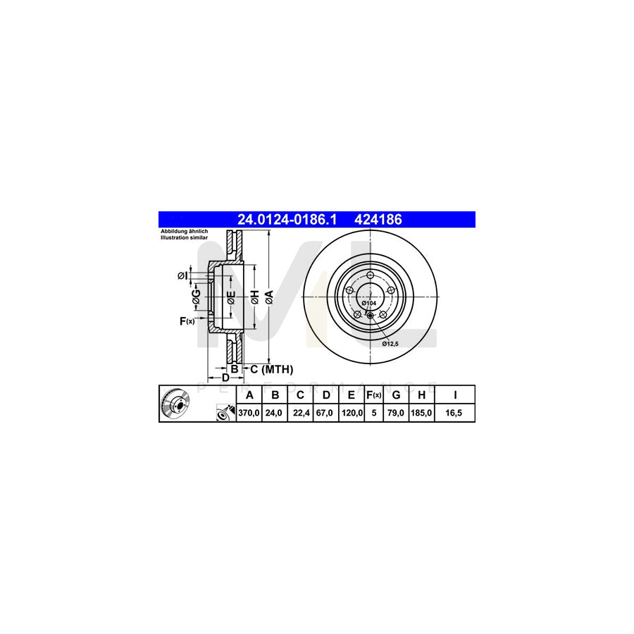 ATE 24.0124-0186.1 Brake Disc for BMW 7 (E65, E66, E67) Vented, Coated, High-carbon  - 1 piece