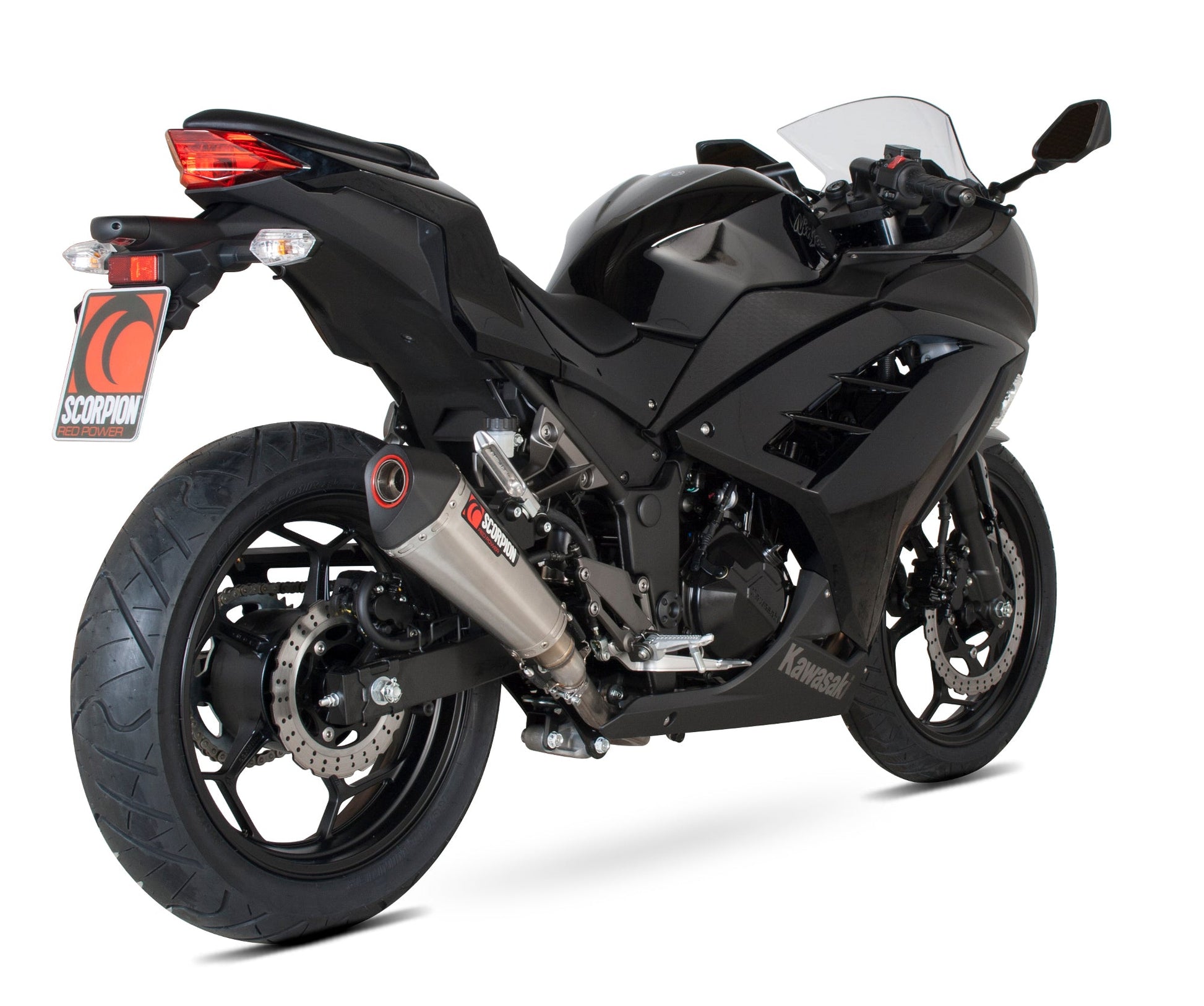 Scorpion RKA95SEO Kawasaki Serket Taper Slip-On - Brushed Stainless Steel Sleeve (Ninja 300 / Z300) | ML Performance US US